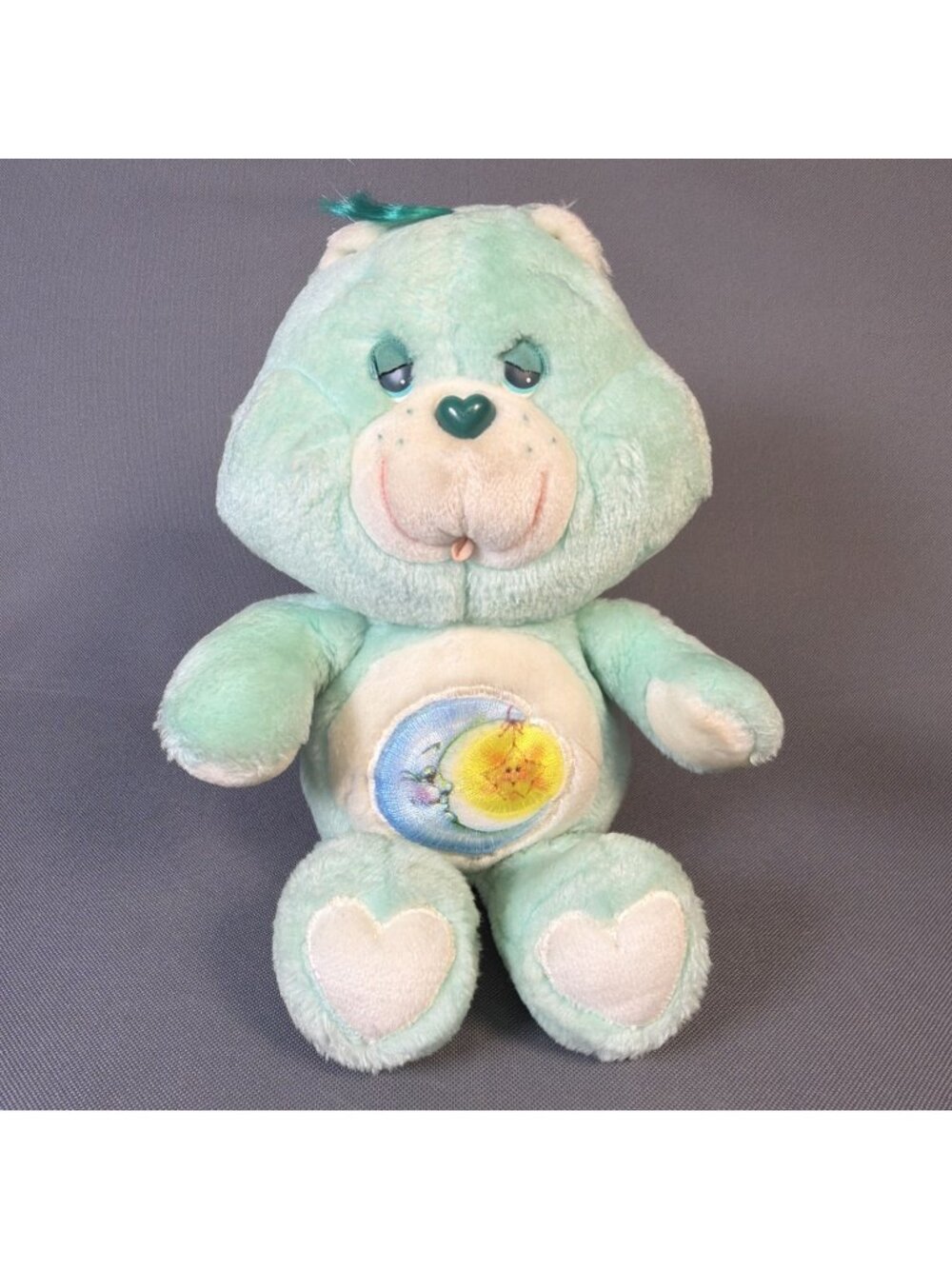 Vintage Care Bear Bedtime Plush 13" Light Green Moon Sun Sleepy Eyes Kenner 1983
